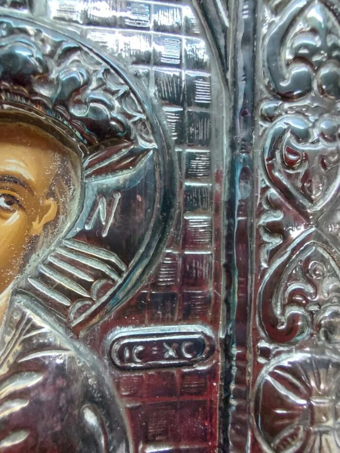 Ασημένια εκκλησιαστική εικόνα Παναγία η Οδηγήτρια από καθαρό ασήμι 950 23,5x18,5cm - Image 4