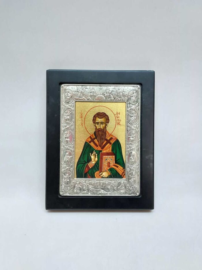 Βυζαντινή αγιογραφία ο Άγιος Βασίλειος ασημένια επικυρωμένη 22,5x17,5cm