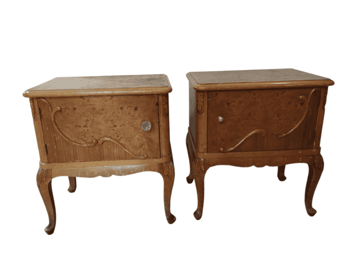 Σετ 2 vintage ξύλινα κομοδίνα 58x52x36 με σκαλιστά πόδια