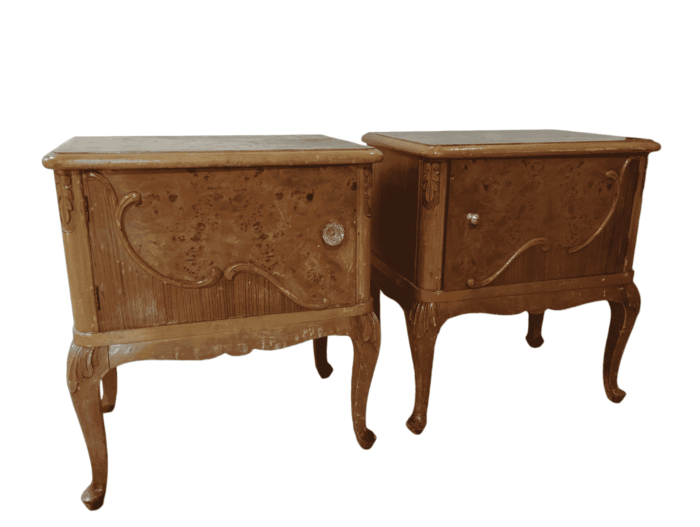 Σετ 2 vintage ξύλινα κομοδίνα 58x52x36 με σκαλιστά πόδια - Image 4