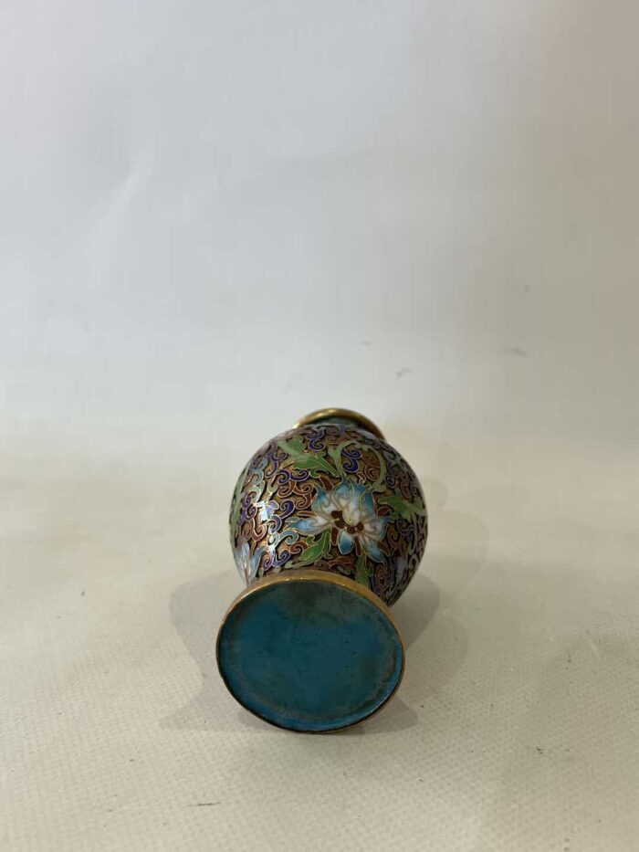 Vintage βάζο Cloisonne , με  φλοράλ σχέδια 14x5 - Image 4