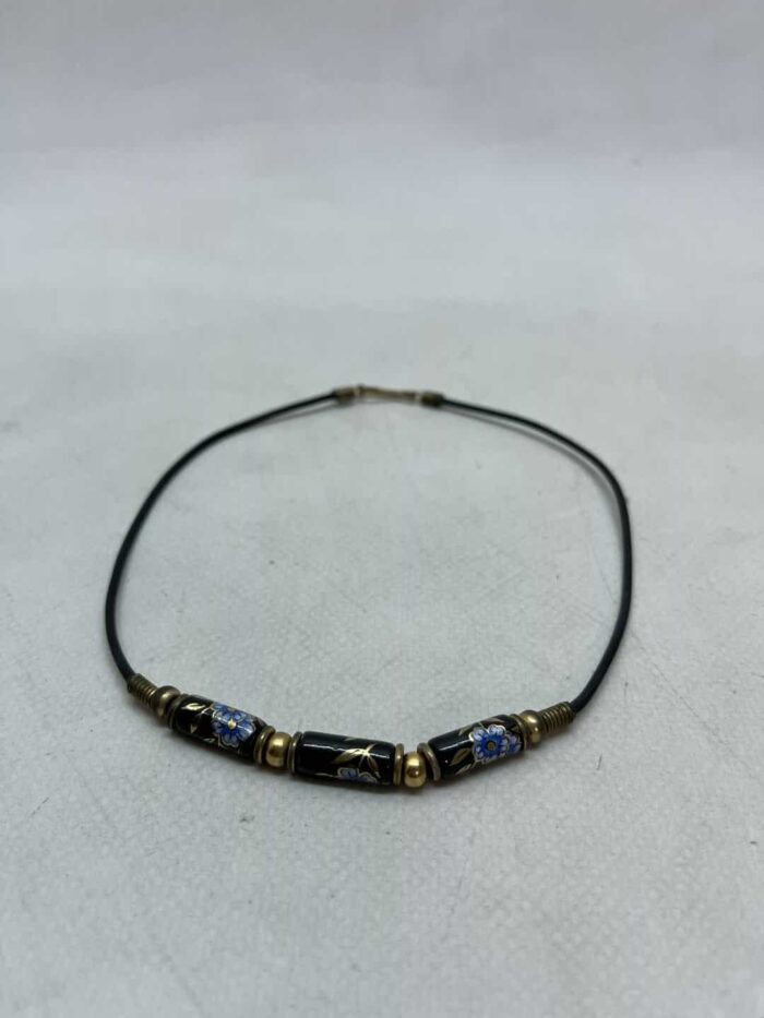 Boho κολιέ με ζωγραφισμένες χάντρες λουλούδια 40cm