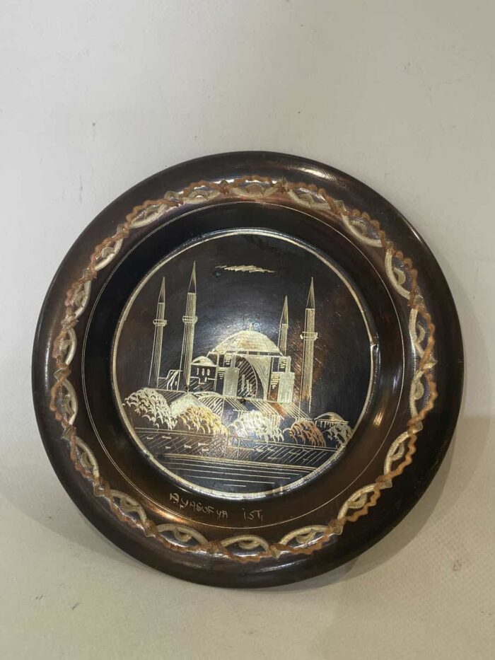 Σετ 2 vintage Τούρκικα χάλκινα διακοσμητικά πιάτα τοίχου 19cm - Image 6