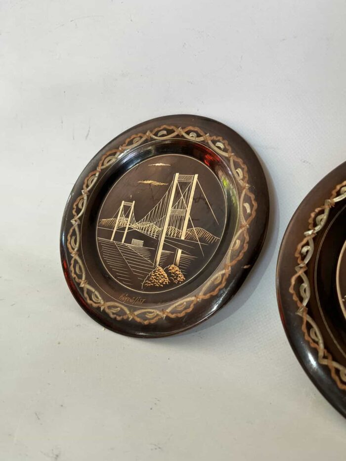 Σετ 2 vintage Τούρκικα χάλκινα διακοσμητικά πιάτα τοίχου 19cm - Image 3