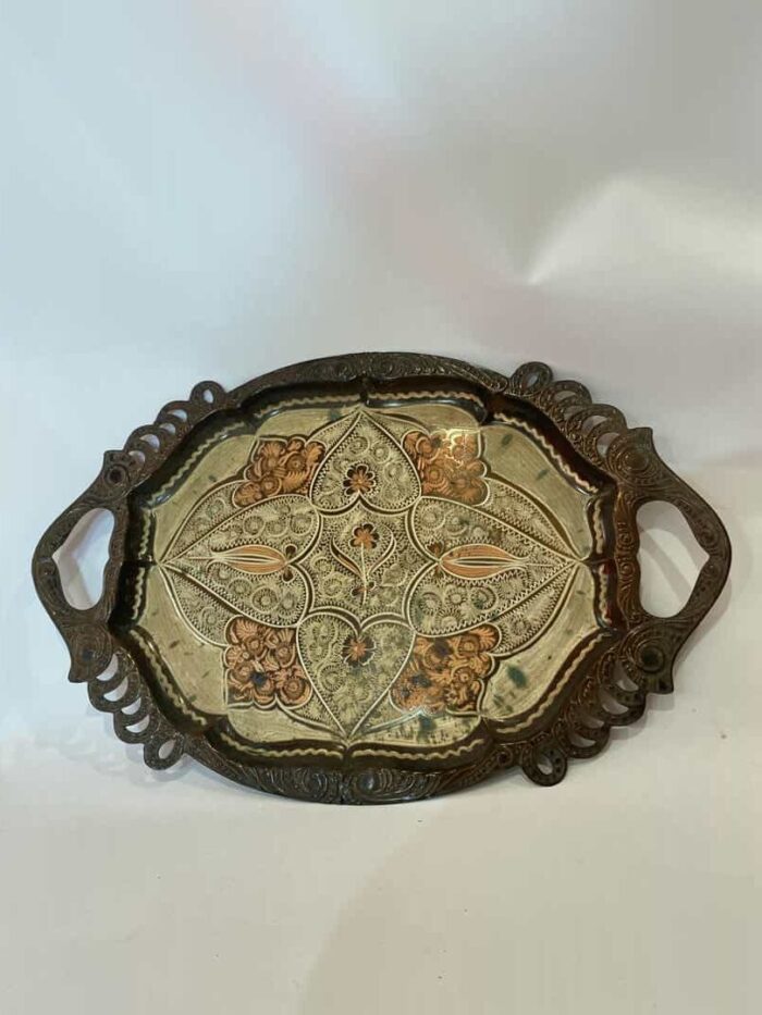 Vintage διακοσμητικός χάλκινος δίσκος 48x31 με οξειδώσεις