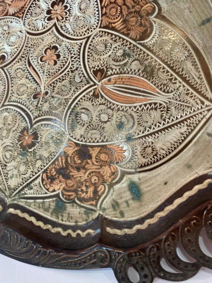 Vintage διακοσμητικός χάλκινος δίσκος 48x31 με οξειδώσεις - Image 2