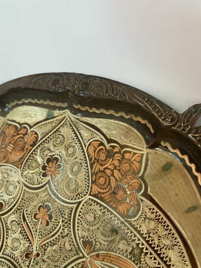 Vintage διακοσμητικός χάλκινος δίσκος 48x31 με οξειδώσεις - Image 3