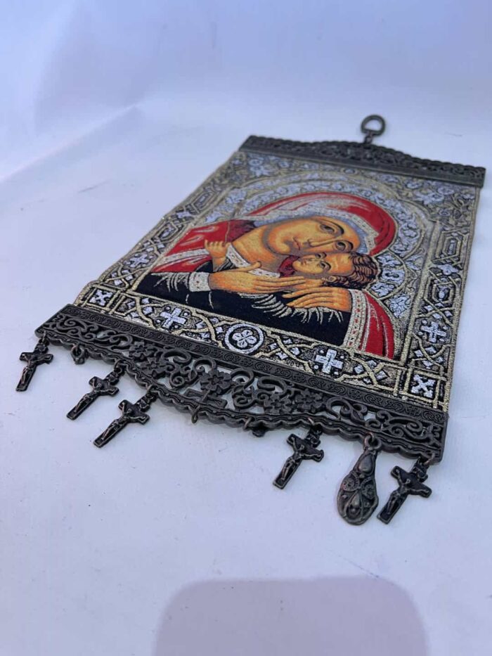 Εκκλησιαστική κρεμαστή μεταξοτυπία , Παναγία Γλυκοφιλούσα 35x20 - Image 3